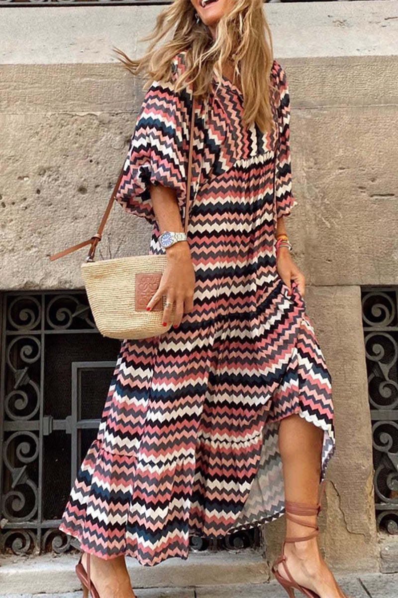 Sweet Elegant Print Animal Printing V Neck A Line Dresses(4 Colors)