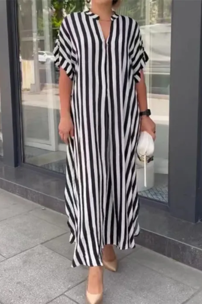 Multicolored Striped Women's Dress with V-Neck main image 0