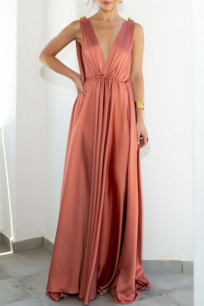 Elegant Vacation Solid Solid Color V Neck A Line Dresses(3 Colors)