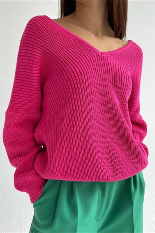 New In Women's V-neck Knitted Warm Thick Loose Casual Knitwear Sweater