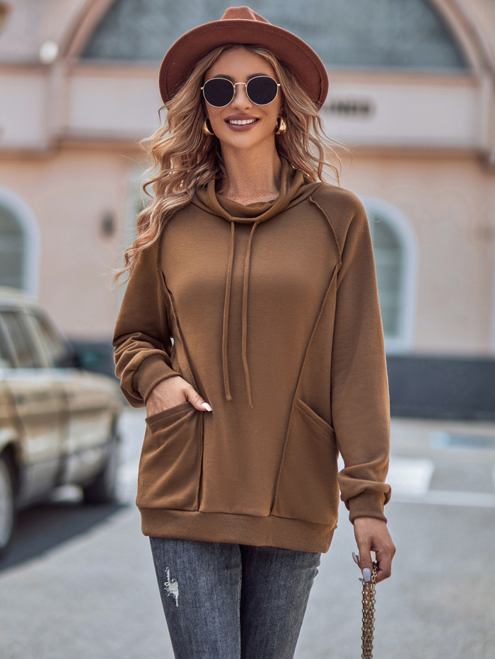 Fashion Casual Women's New Solid Color Paneled Loose Sweatshirt