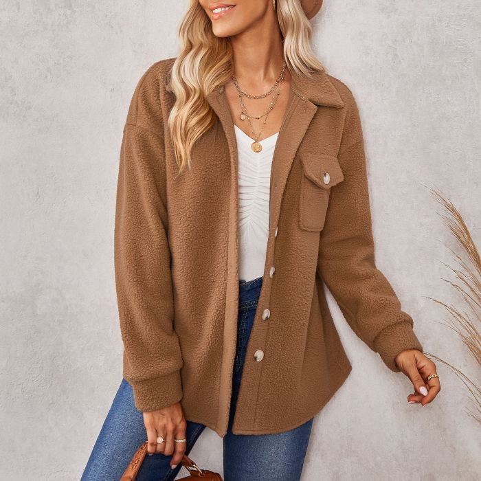 Women's Cropped Top With Stylish Lapels Plush Loose Coat