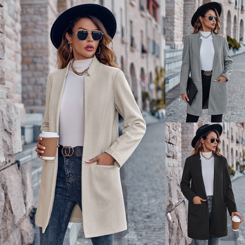 Casual New Women's Fashion Stand Collar Solid Color Coat