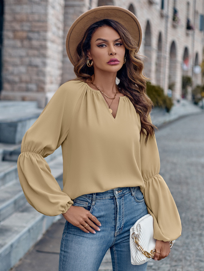 Fashion Women's New Solid Color V-neck Loose Casual Top Blouse