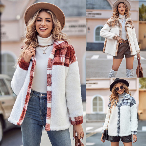 Casual Women's Patchwork Loose Long-sleeved Plush Coat