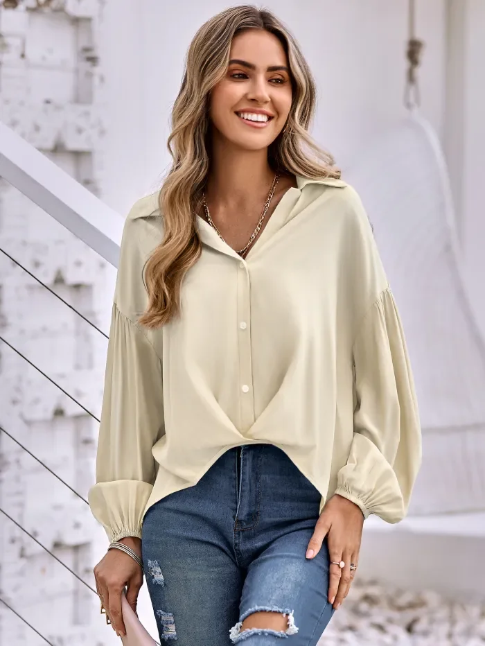 Women's New Solid Color Lapel Blouse