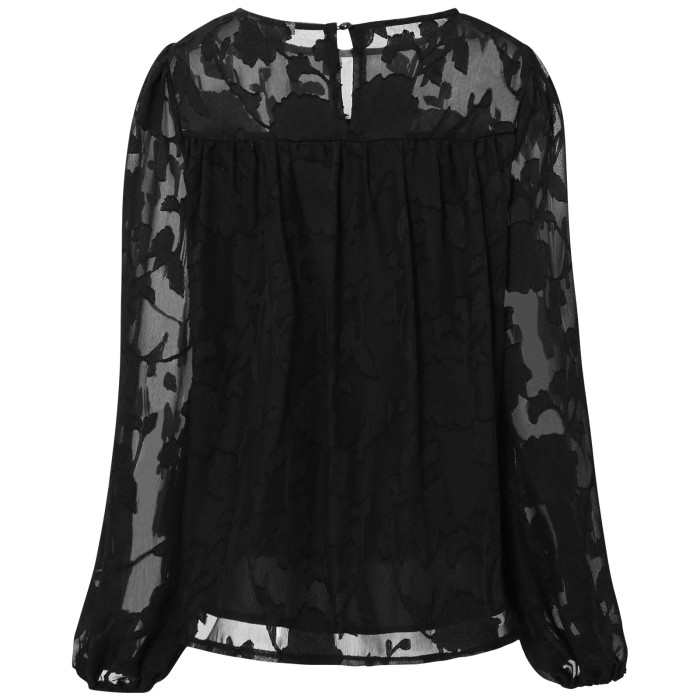 New Stylish Jacquard Crewneck Loose Lace Blouse