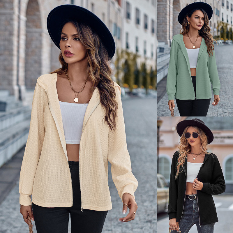 Casual Women's Solid Color Long Sleeve Slim Fit Hooded Knit Coat