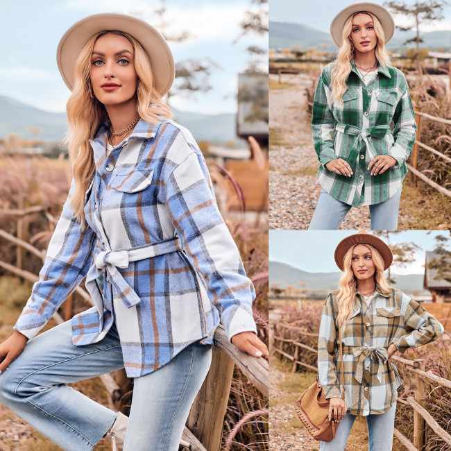 New Casual Plaid Print Women's Long Sleeve Shirt Jacket