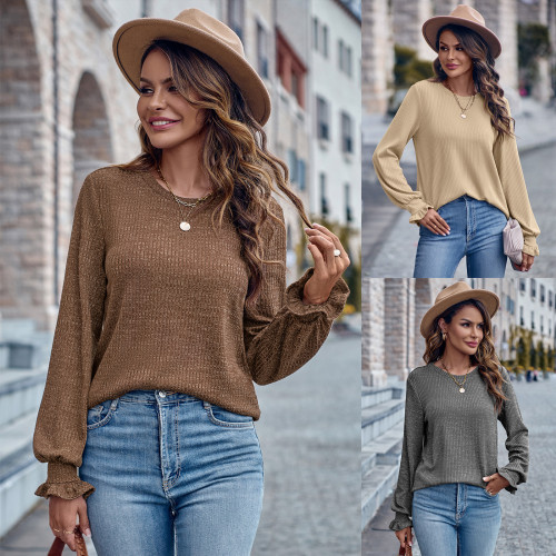 Fashion New Women's Crewneck Solid Color Casual Loose Sweatter