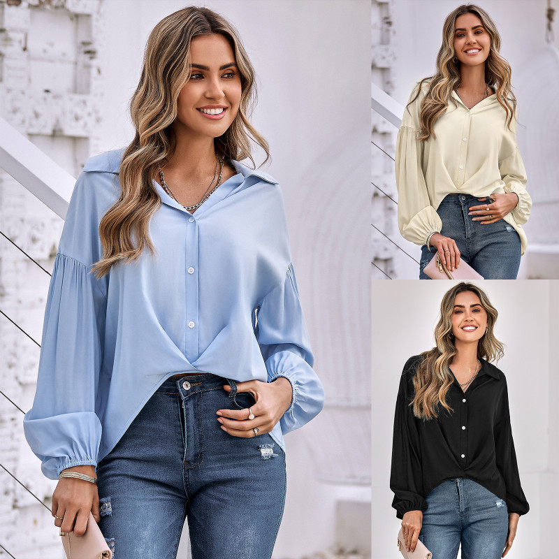 Women's New Solid Color Lapel Blouse