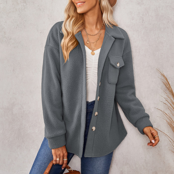 Women's Cropped Top With Stylish Lapels Plush Loose Coat