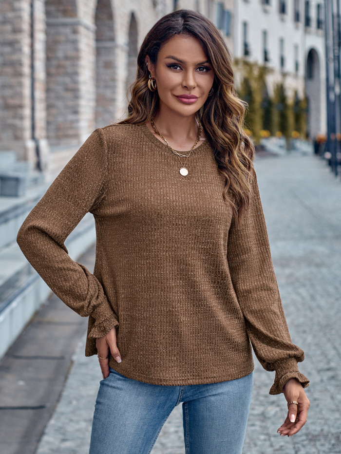 Fashion New Women's Crewneck Solid Color Casual Loose Sweatter