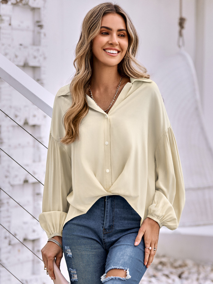 Women's New Solid Color Lapel Blouse