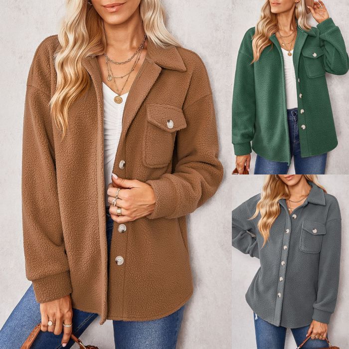 Women's Cropped Top With Stylish Lapels Plush Loose Coat