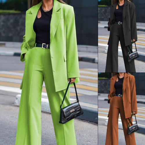New Solid Color Women's Casual Suit + Trousers Two-piece Set