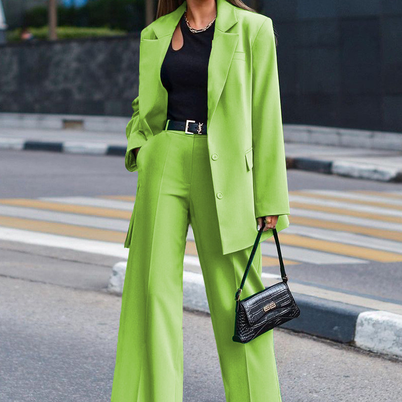 New Solid Color Women's Casual Suit + Trousers Two-piece Set