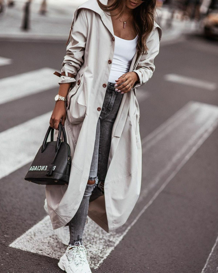 New Women's Casual Mid-length Trench Coat