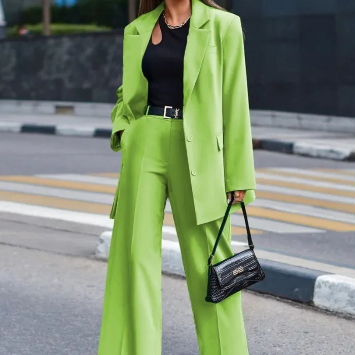 New Solid Color Women's Casual Suit + Trousers Two-piece Set
