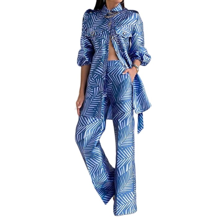 New Fashion Print Long Sleeve Top + Long Pants Two-piece Set