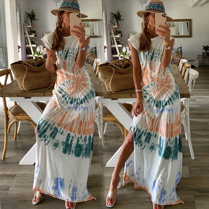 New Fashion Print Split Loose Maxi Dress