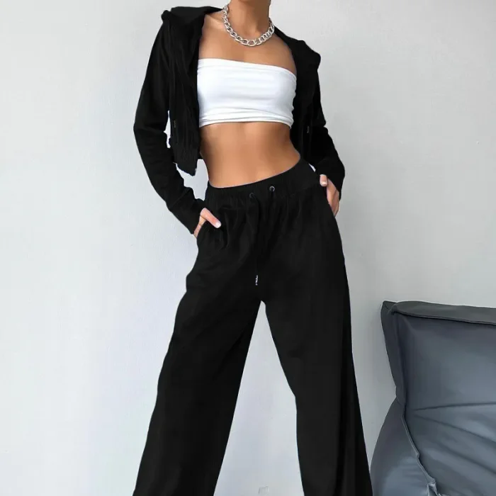 New Fashion Sports Hooded Sweatshirt + Wide-leg Pants Two-piece Set