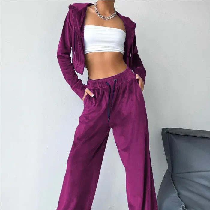 New Fashion Sports Hooded Sweatshirt + Wide-leg Pants Two-piece Set