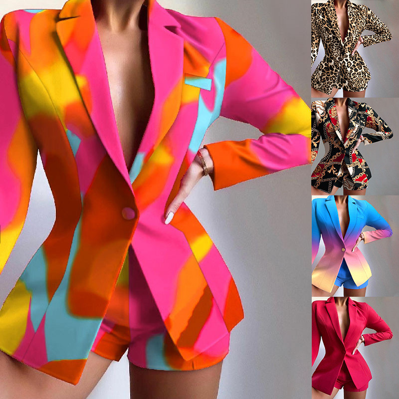Fashion Women's Casual Print Suit + Shorts Two-piece Set