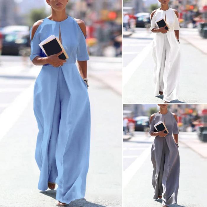 Casual Loose High-Waist Half Sleeve Jumpsuit