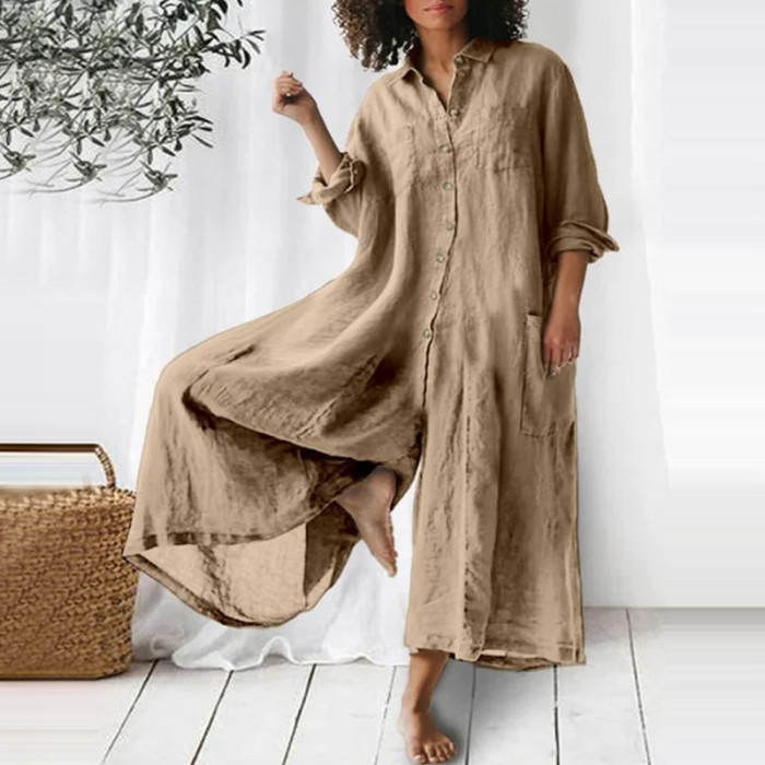 Retro Cotton Linen Wide Leg Jumpsuit