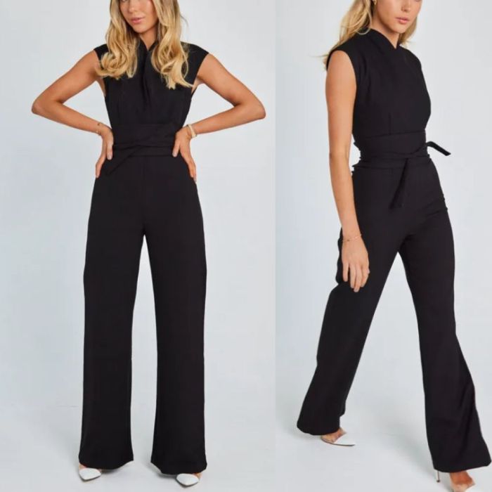Elegant Women Sexy O Neck Sleeveless Wide Leg Jumpsuit