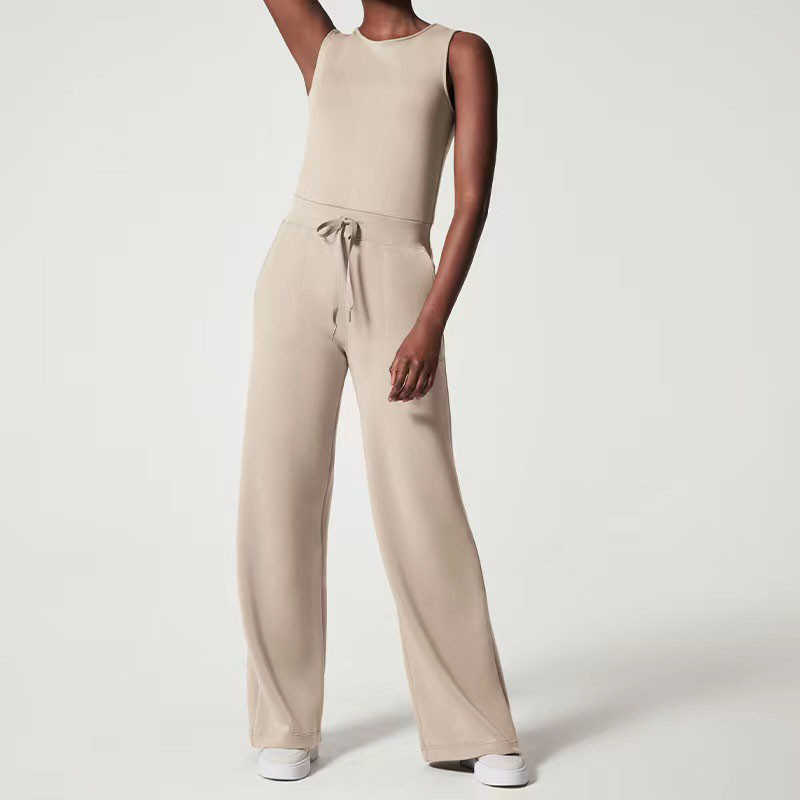 Women Solid Color Casual Sleeveless Lace-Up Jumpsuits