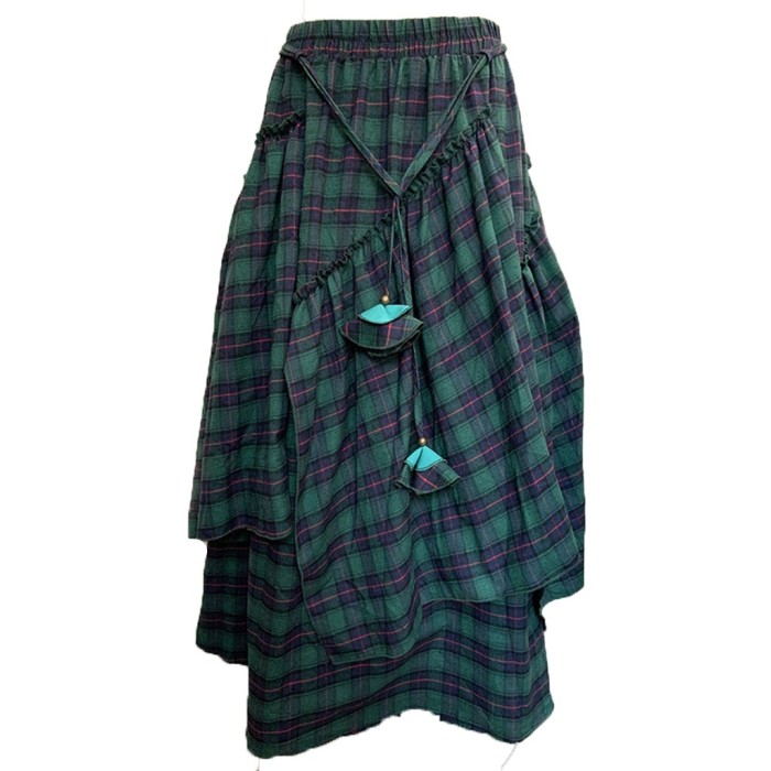 Fashion Women Loose Plaid Print Irregular Skirt