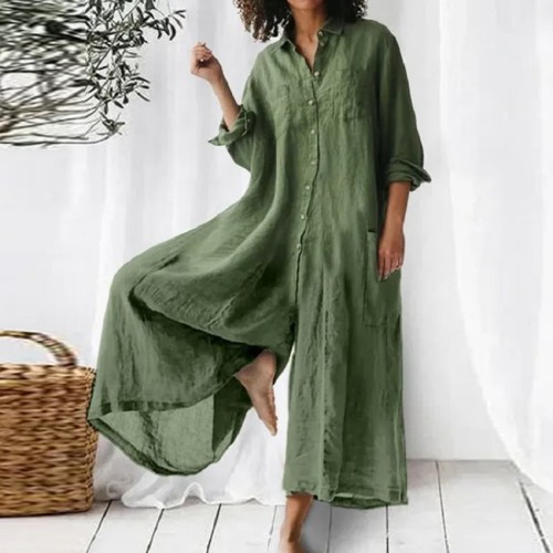 Retro Cotton Linen Wide Leg Jumpsuit