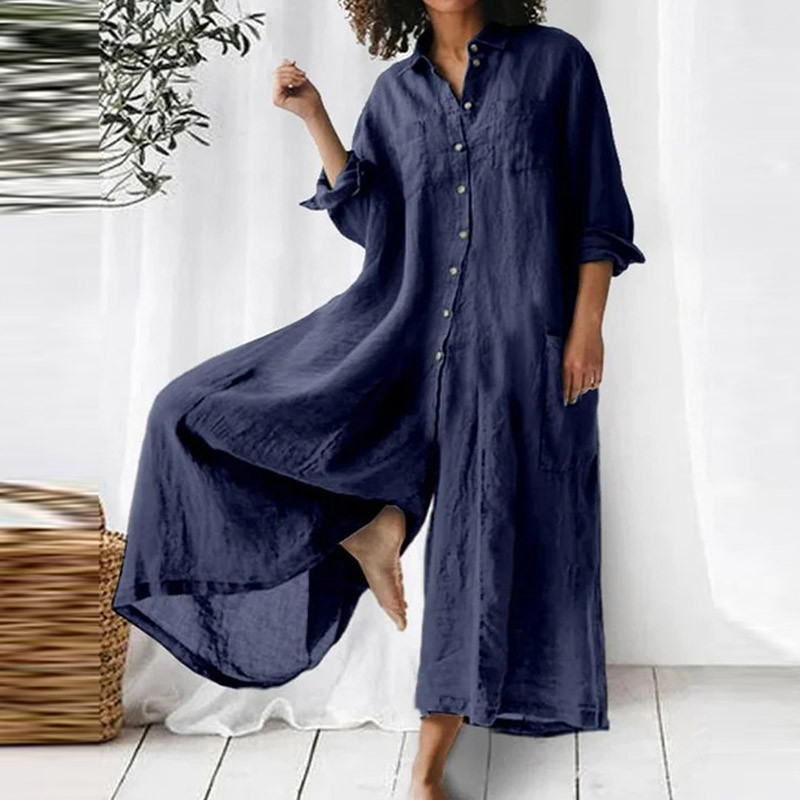 Retro Cotton Linen Wide Leg Jumpsuit