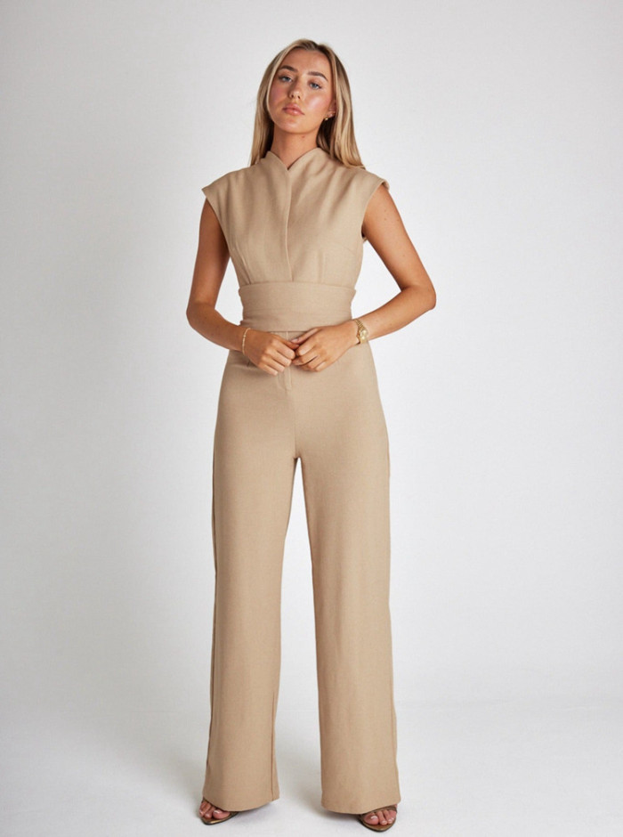 Elegant Women Sexy O Neck Sleeveless Wide Leg Jumpsuit
