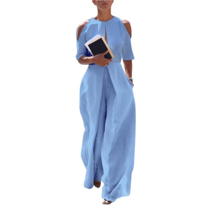 Casual Loose High-Waist Half Sleeve Jumpsuit