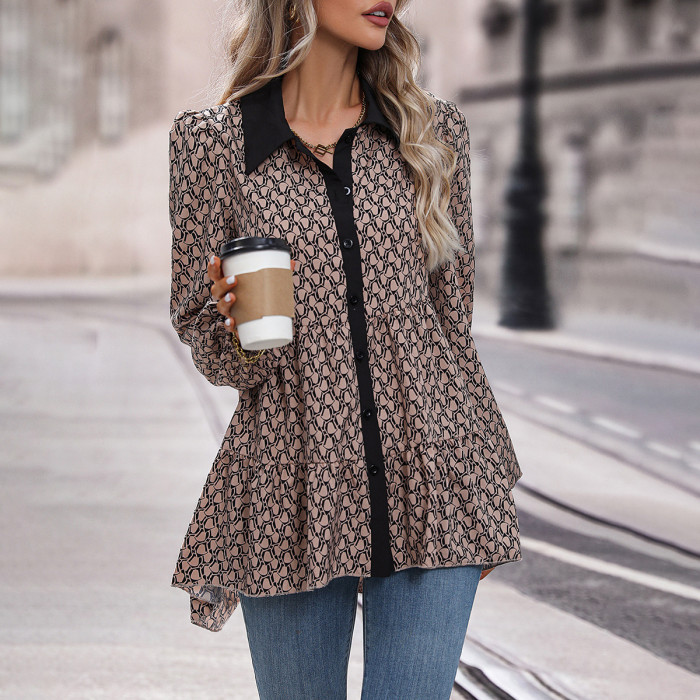 Women's Casual Printed Long Sleeve Blouse
