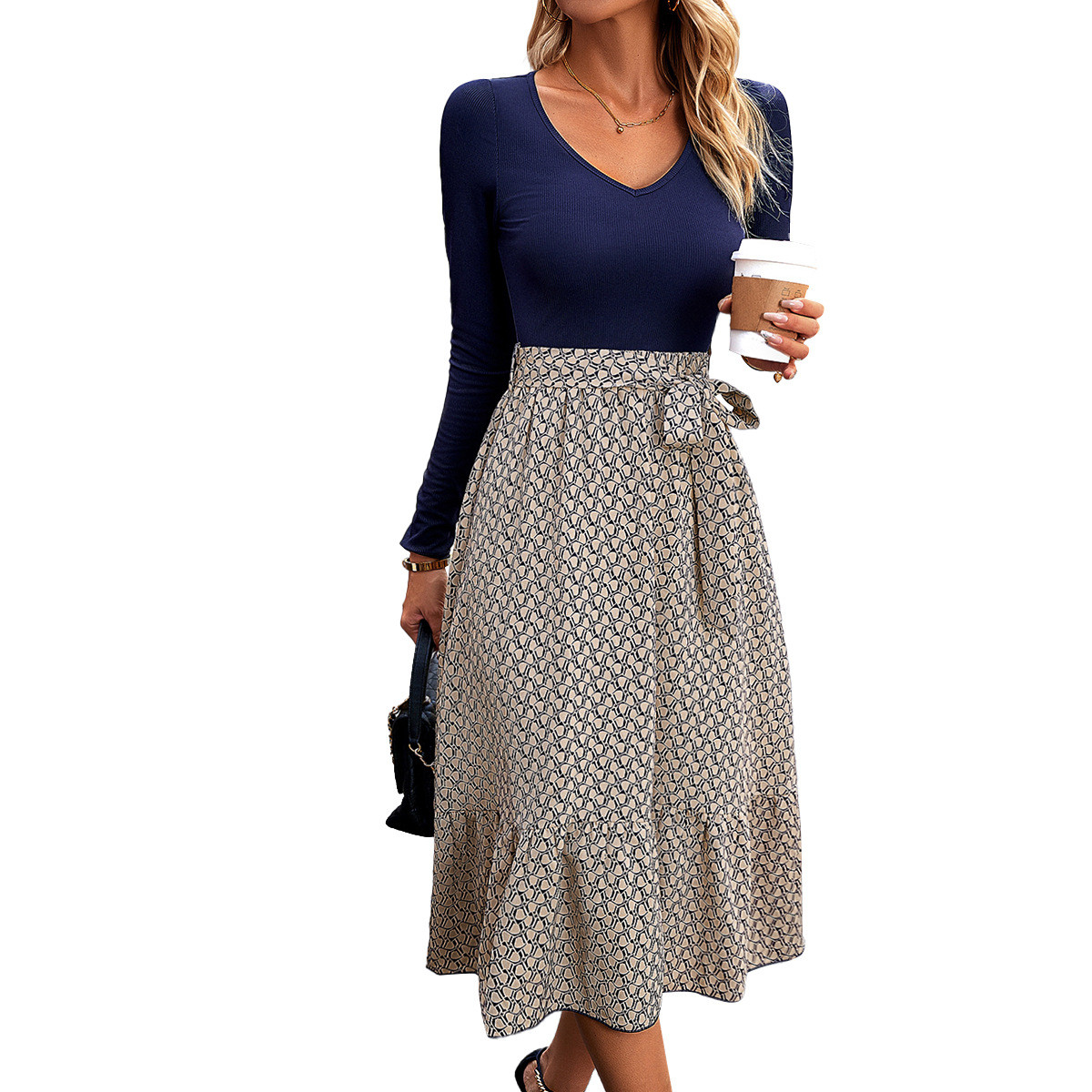 V Neck Slim Waist Dress