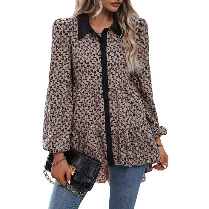 Women's Casual Printed Long Sleeve Blouse