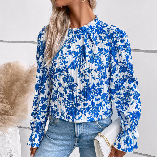 Women's Casual Printed Round Neck Long Sleeve Blouse