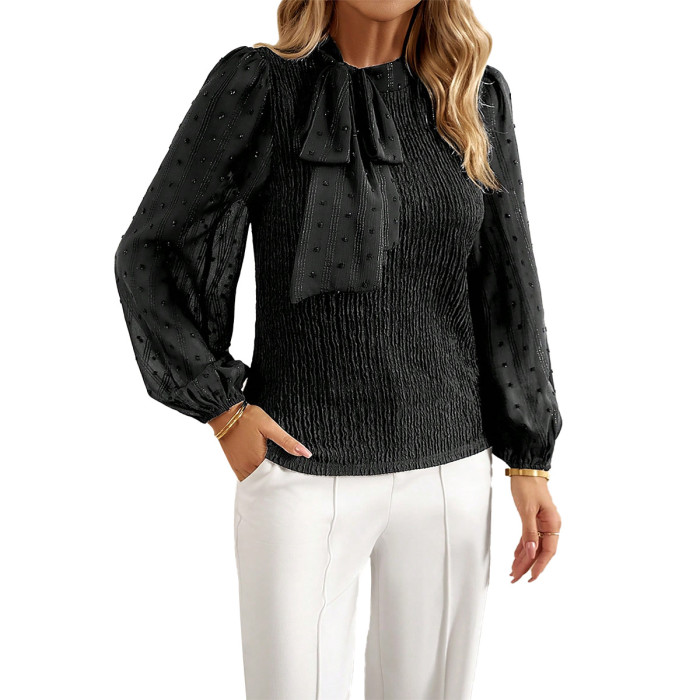 Women's Elegant Solid Color Jacquard Long Sleeve Blouse