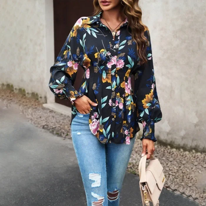 Women's Fashion Casual Printed Long Sleeve Blouse