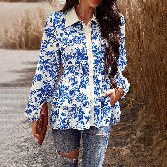 Women's Casual Print Long Sleeve Blouse