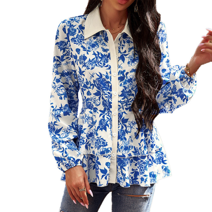 Women's Casual Print Long Sleeve Blouse