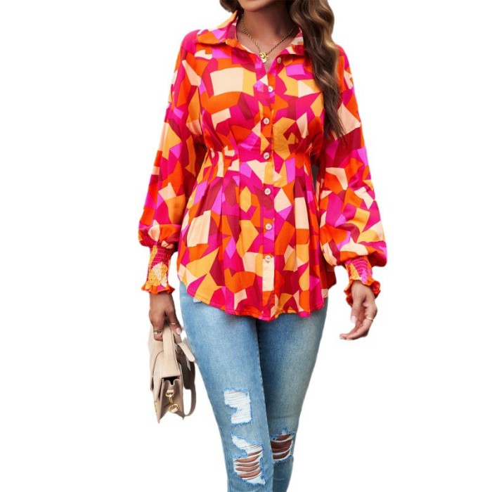 Women's Fashion Casual Printed Long Sleeve Blouse