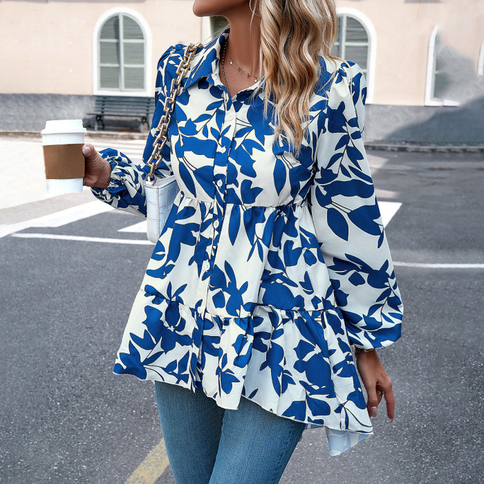 Women's Elegant Print Long-sleeved Blouse