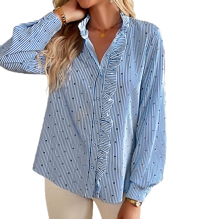Women's Fashion Casual Striped Print Long Sleeve Blouse