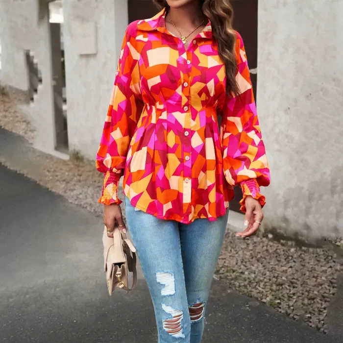Women's Fashion Casual Printed Long Sleeve Blouse