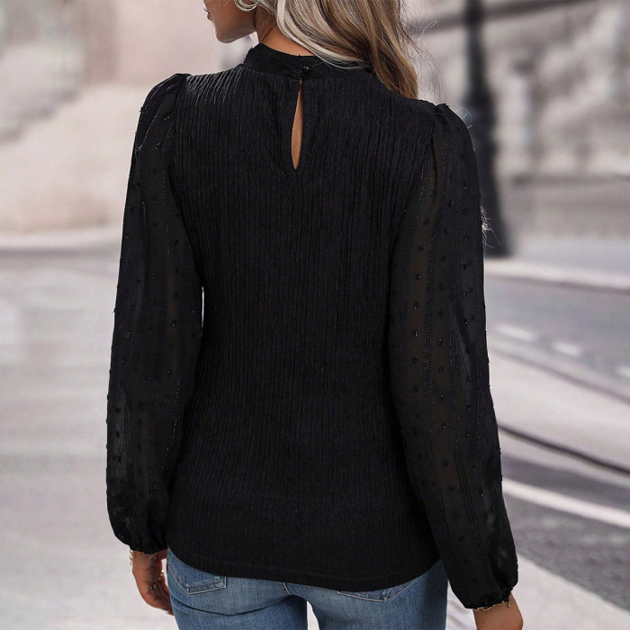 Women's Elegant Solid Color Jacquard Long Sleeve Blouse